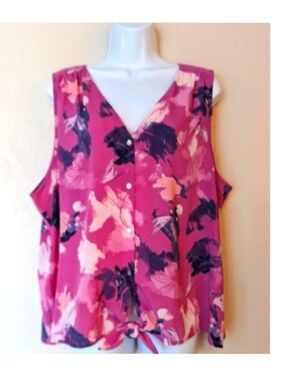 NEW Nine West Top XXL. Button Down Sleeveless.NWOT  Pink, black, white